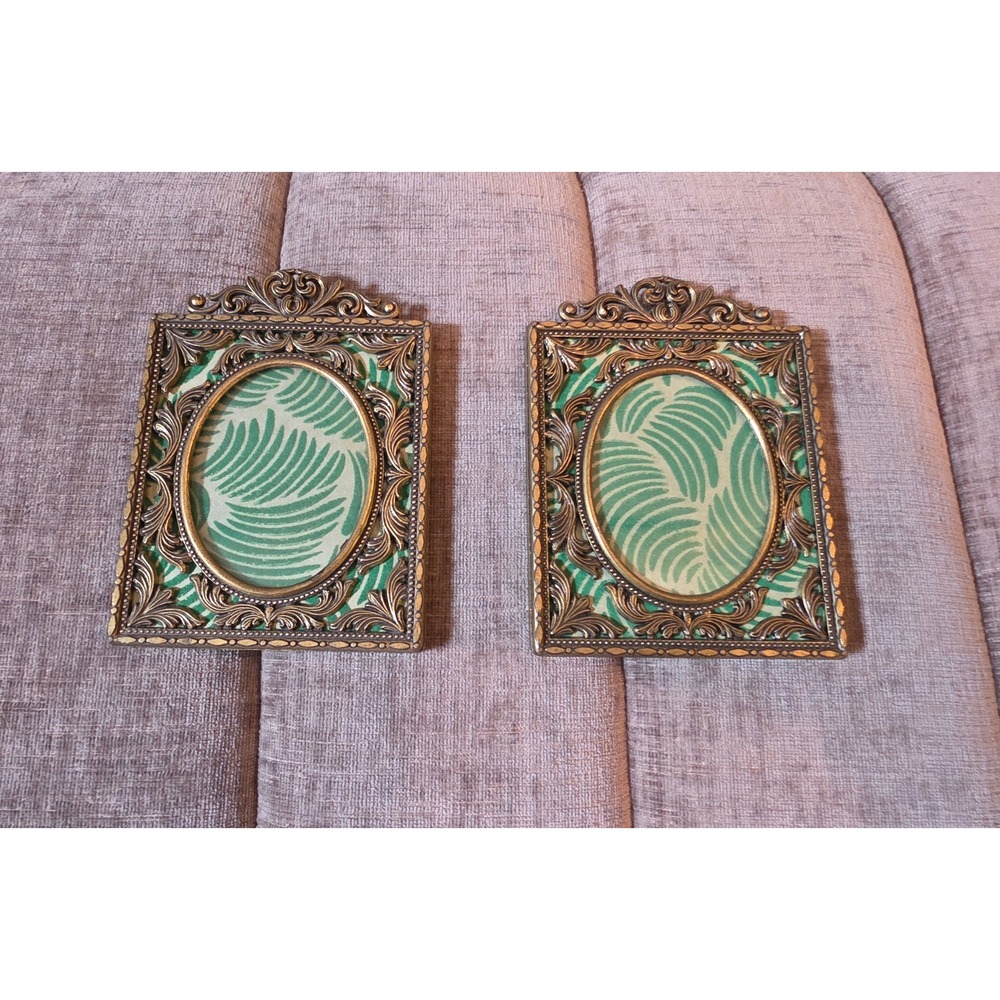 Vintage Pair Ornate Brass Picture Frames Made in Italy Hollywood Regency Gold